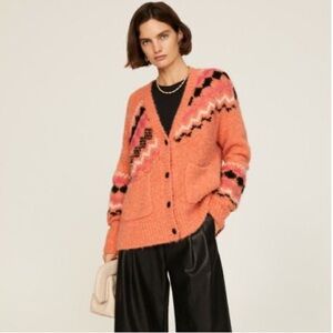 Derek Lam 10 Crosby Bette Fair Isle Cardigan coral orange women’s size small